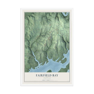 Map of Fairfield Bay, Arkansas, 12 x 18 inch print in a white wood frame
