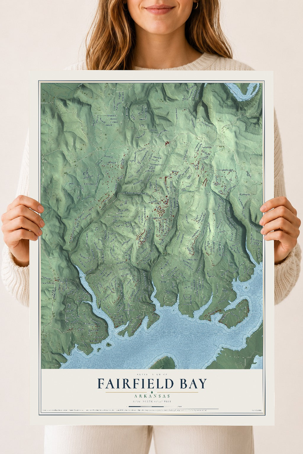 Map of Fairfield Bay, Arkansas, 18 x 24 inch unframed archival matte print