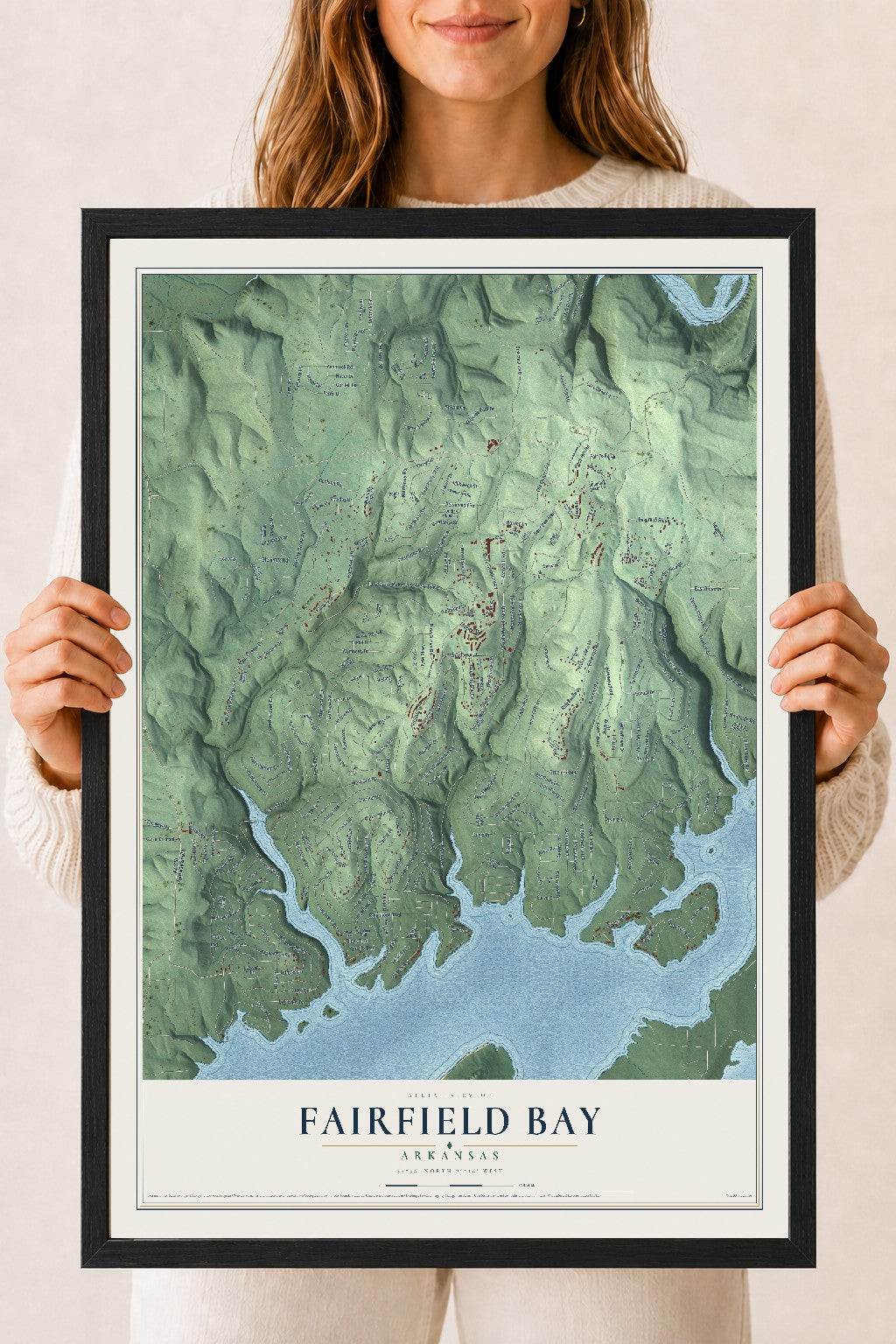 Map of Fairfield Bay, Arkansas, 18 x 24 inch print in a black wood frame
