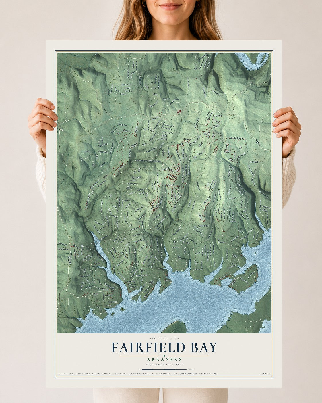 Map of Fairfield Bay, Arkansas, 24 x 36 inch unframed archival matte print