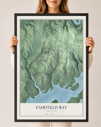 Map of Fairfield Bay, Arkansas, 24 x 36 inch print in a black wood frame