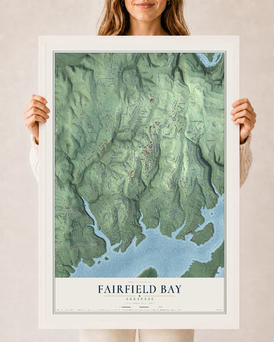 Map of Fairfield Bay, Arkansas, 24 x 36 inch print in a white wood frame
