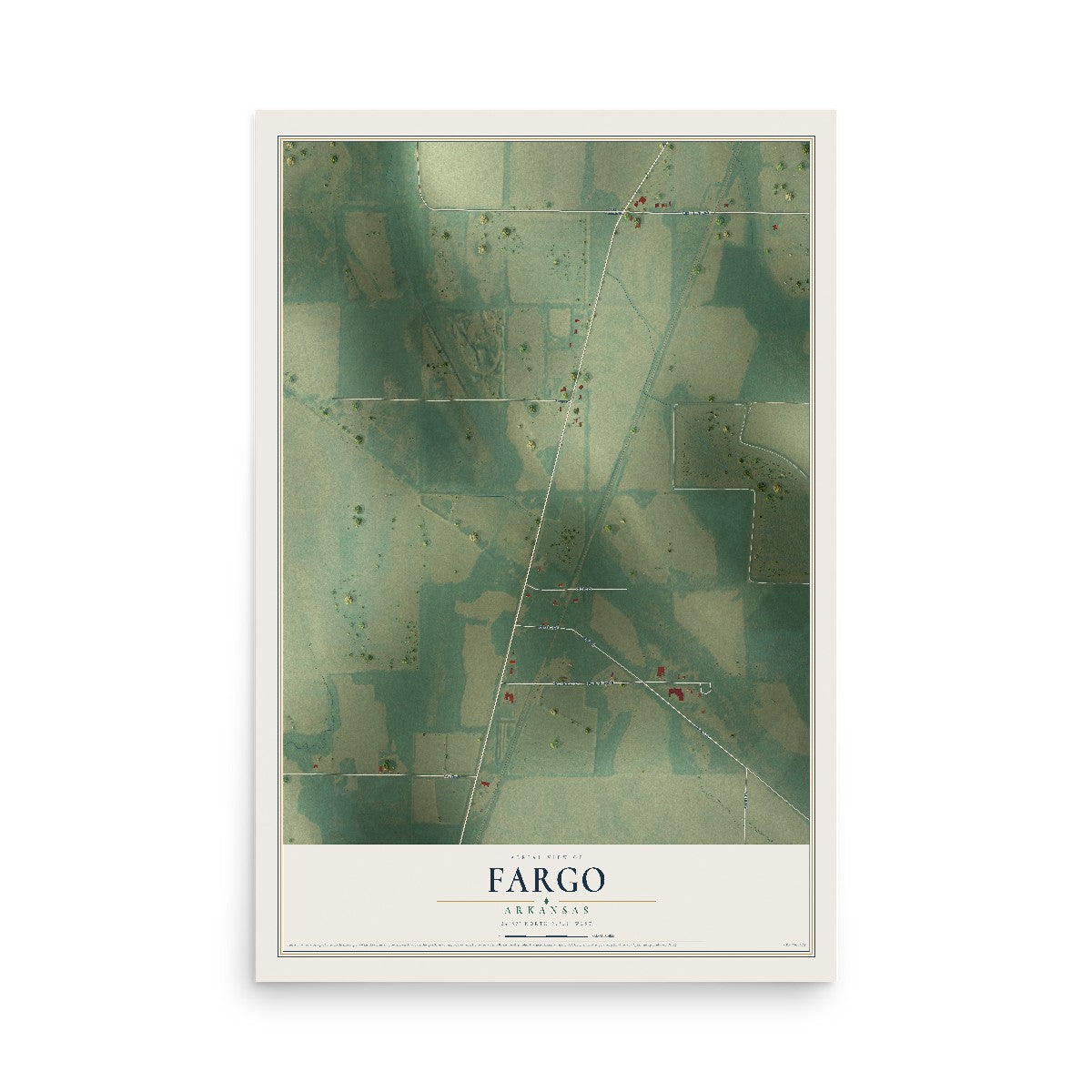 Map of Fargo, Arkansas, 12 x 18 inch unframed archival matte print