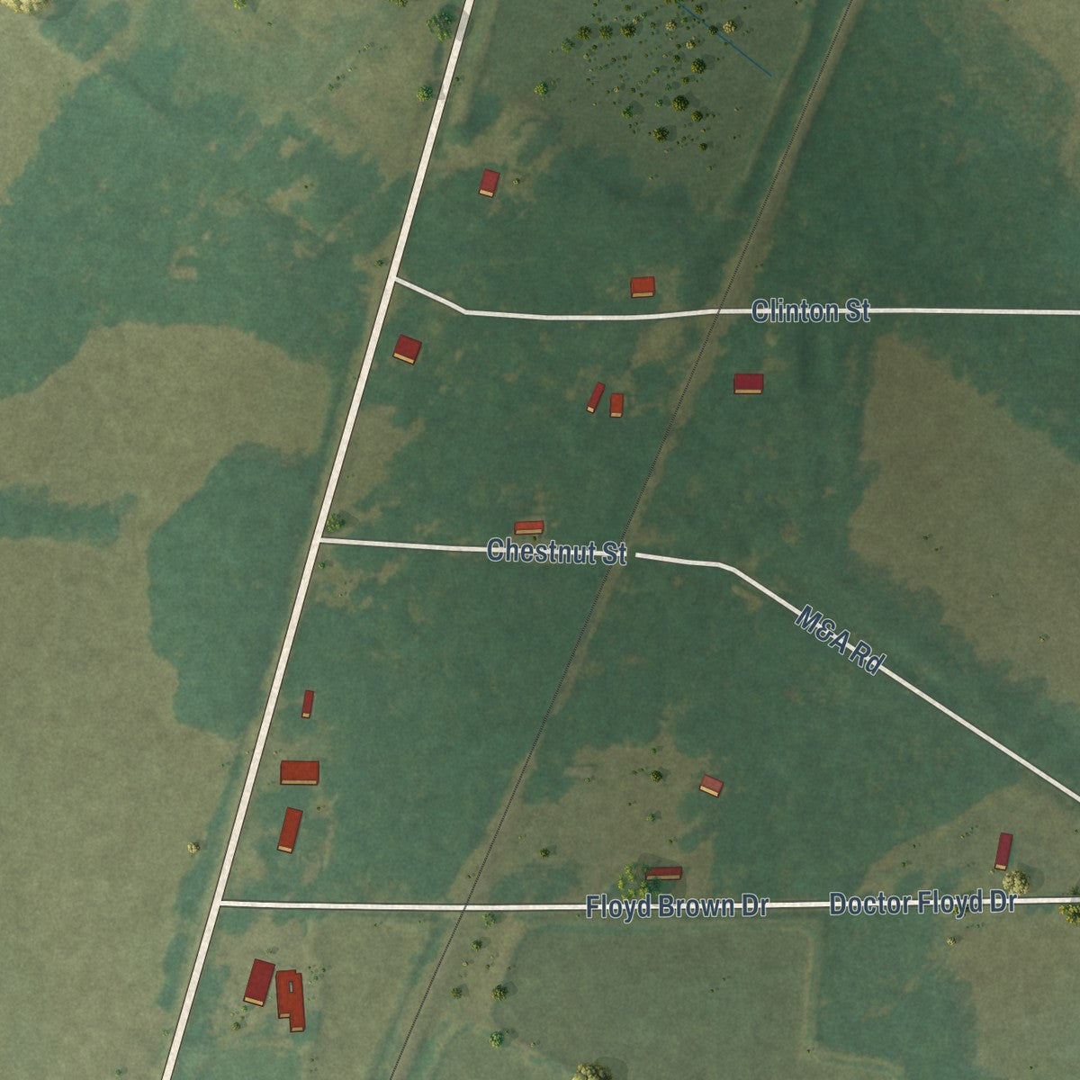 Second close-up of the map of Fargo, Arkansas print showing more streets and buildings