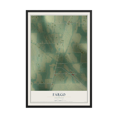 Map of Fargo, Arkansas, 12 x 18 inch print in a black wood frame