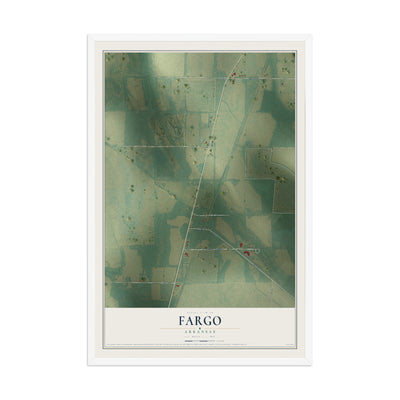 Map of Fargo, Arkansas, 12 x 18 inch print in a white wood frame