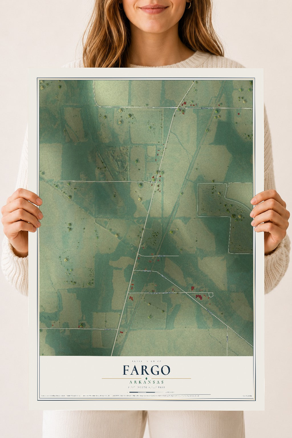 Map of Fargo, Arkansas, 18 x 24 inch unframed archival matte print