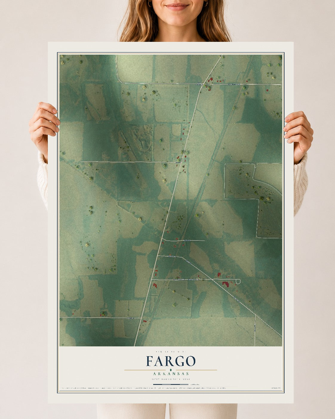 Map of Fargo, Arkansas, 24 x 36 inch unframed archival matte print