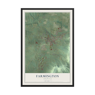 Map of Farmington, Arkansas, 12 x 18 inch print in a black wood frame