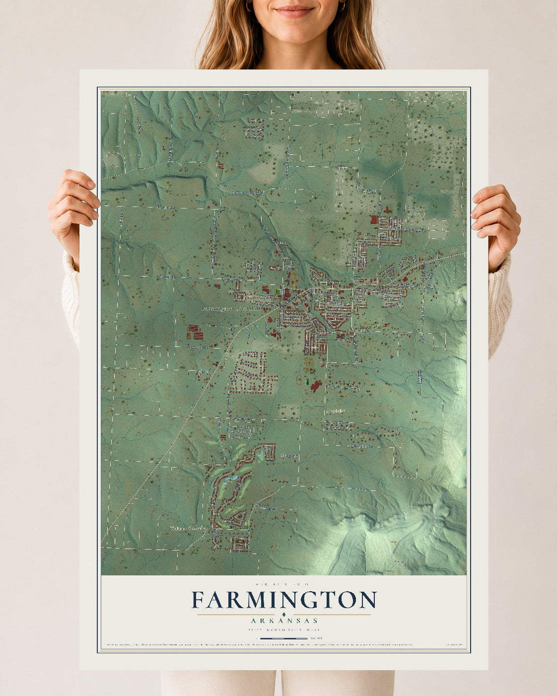 Map of Farmington, Arkansas, 24 x 36 inch unframed archival matte print