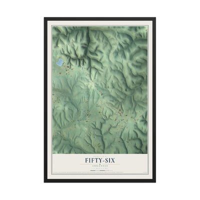 Map of Fifty-Six, Arkansas, 12 x 18 inch print in a black wood frame