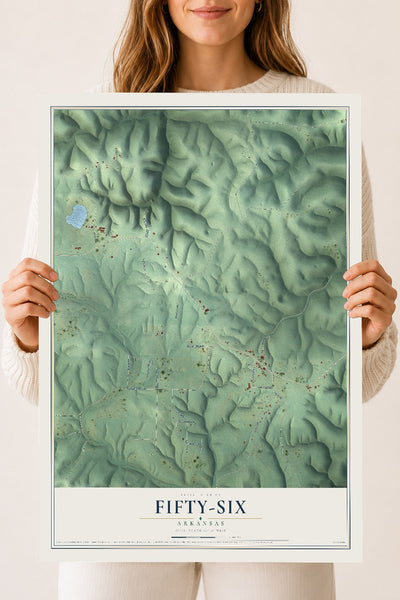 Map of Fifty-Six, Arkansas, 18 x 24 inch unframed archival matte print