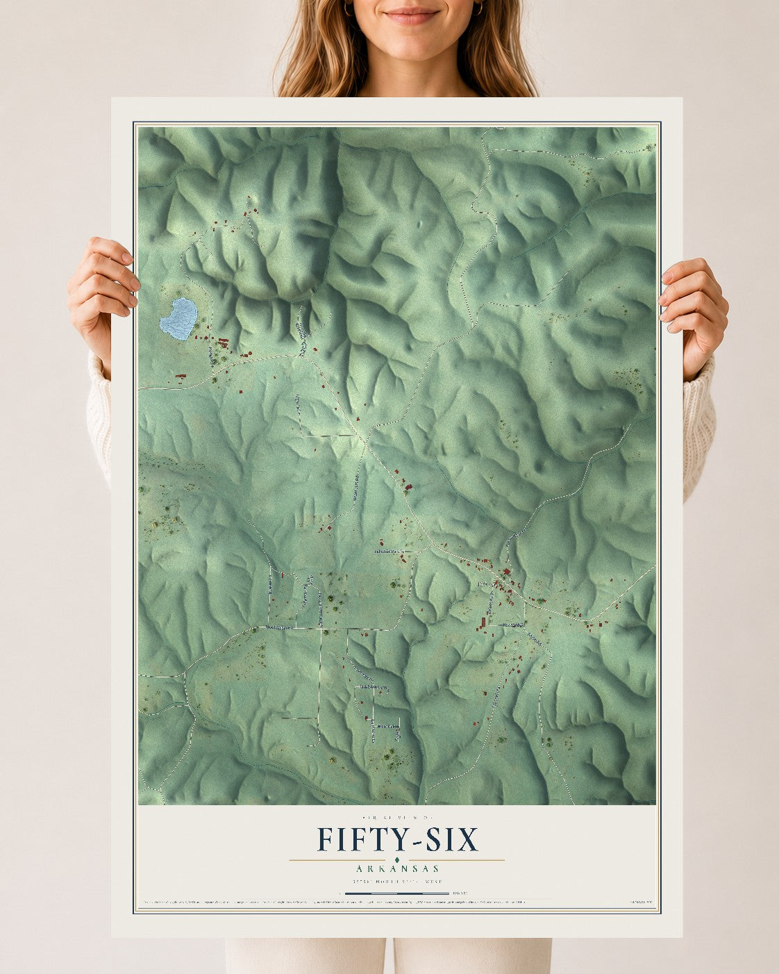 Map of Fifty-Six, Arkansas, 24 x 36 inch unframed archival matte print