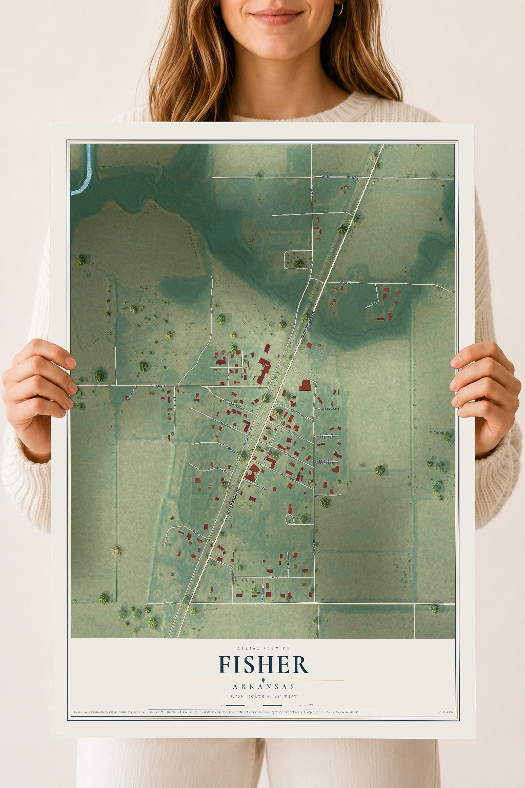 Map of Fisher, Arkansas, 18 x 24 inch unframed archival matte print