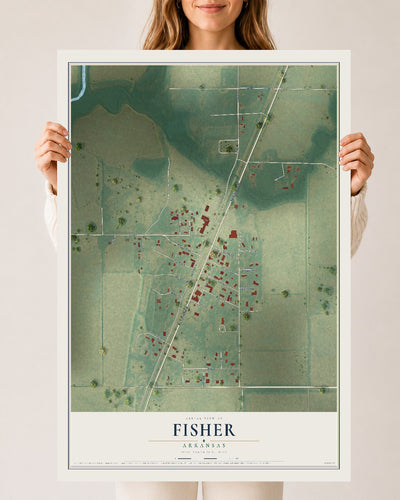 Map of Fisher, Arkansas, 24 x 36 inch unframed archival matte print