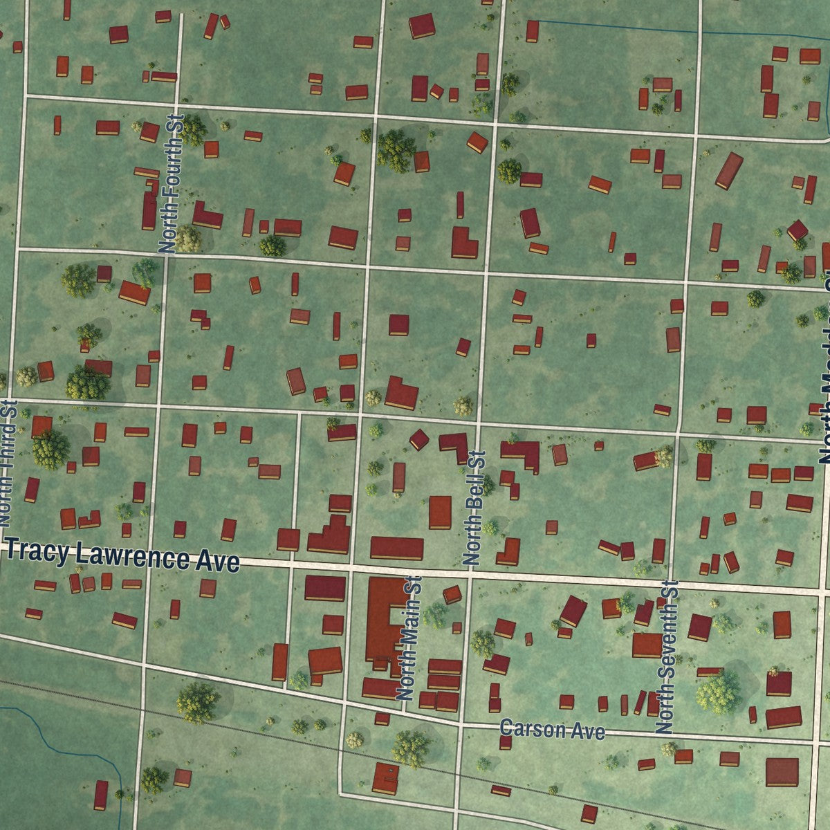 Close-up of the map of Foreman, Arkansas print showing street and building detail