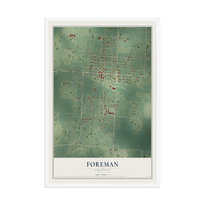 Map of Foreman, Arkansas, 12 x 18 inch print in a white wood frame