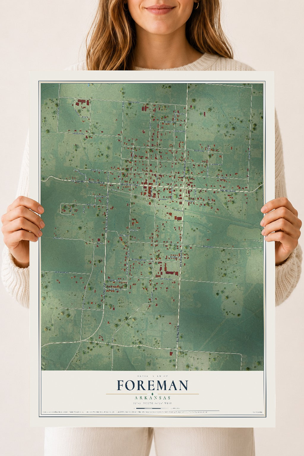 Map of Foreman, Arkansas, 18 x 24 inch unframed archival matte print