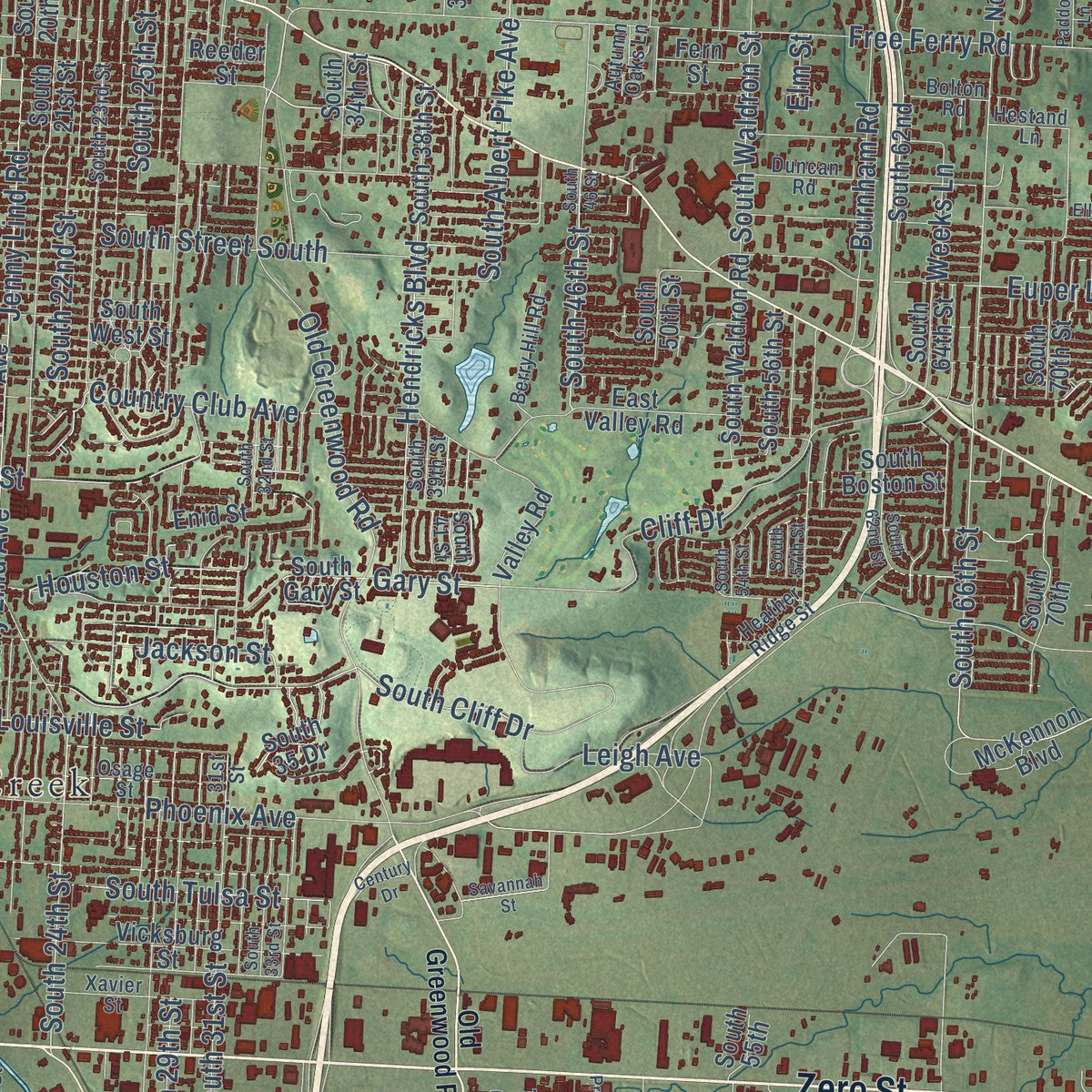 Close-up of the map of Fort Smith, Arkansas print showing street and building detail