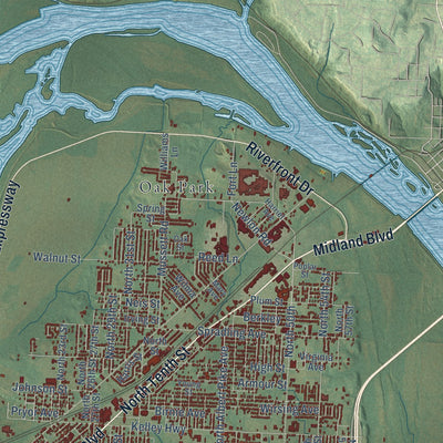 Second close-up of the map of Fort Smith, Arkansas print showing more streets and buildings