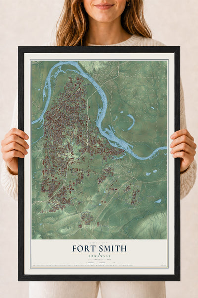 Map of Fort Smith, Arkansas, 18 x 24 inch print in a black wood frame
