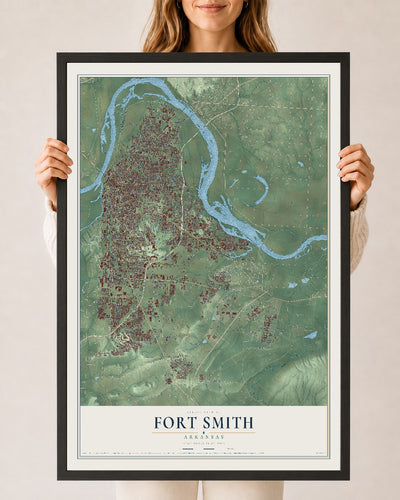 Map of Fort Smith, Arkansas, 24 x 36 inch print in a black wood frame