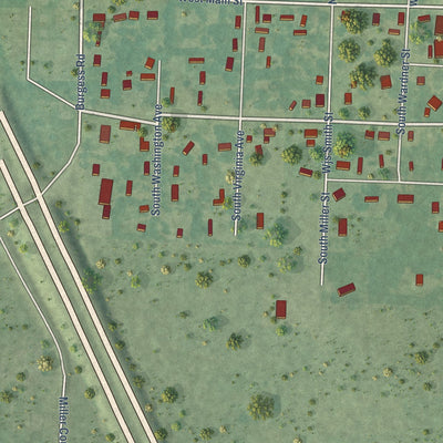 Second close-up of the map of Fouke, Arkansas print showing more streets and buildings