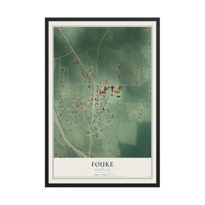 Map of Fouke, Arkansas, 12 x 18 inch print in a black wood frame
