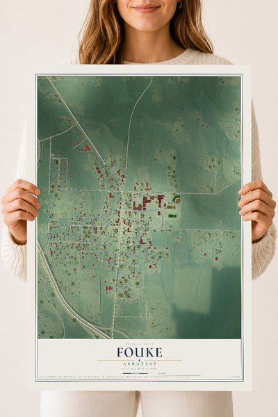 Map of Fouke, Arkansas, 18 x 24 inch unframed archival matte print