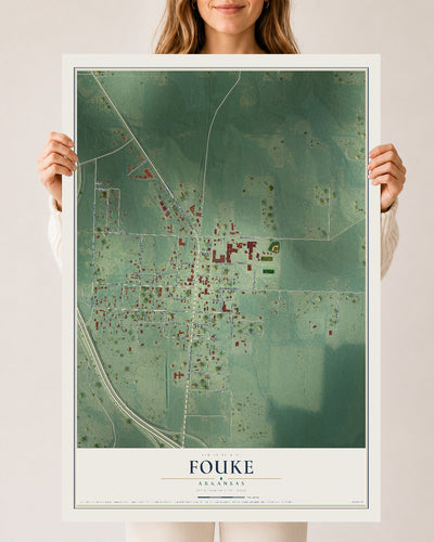 Map of Fouke, Arkansas, 24 x 36 inch unframed archival matte print