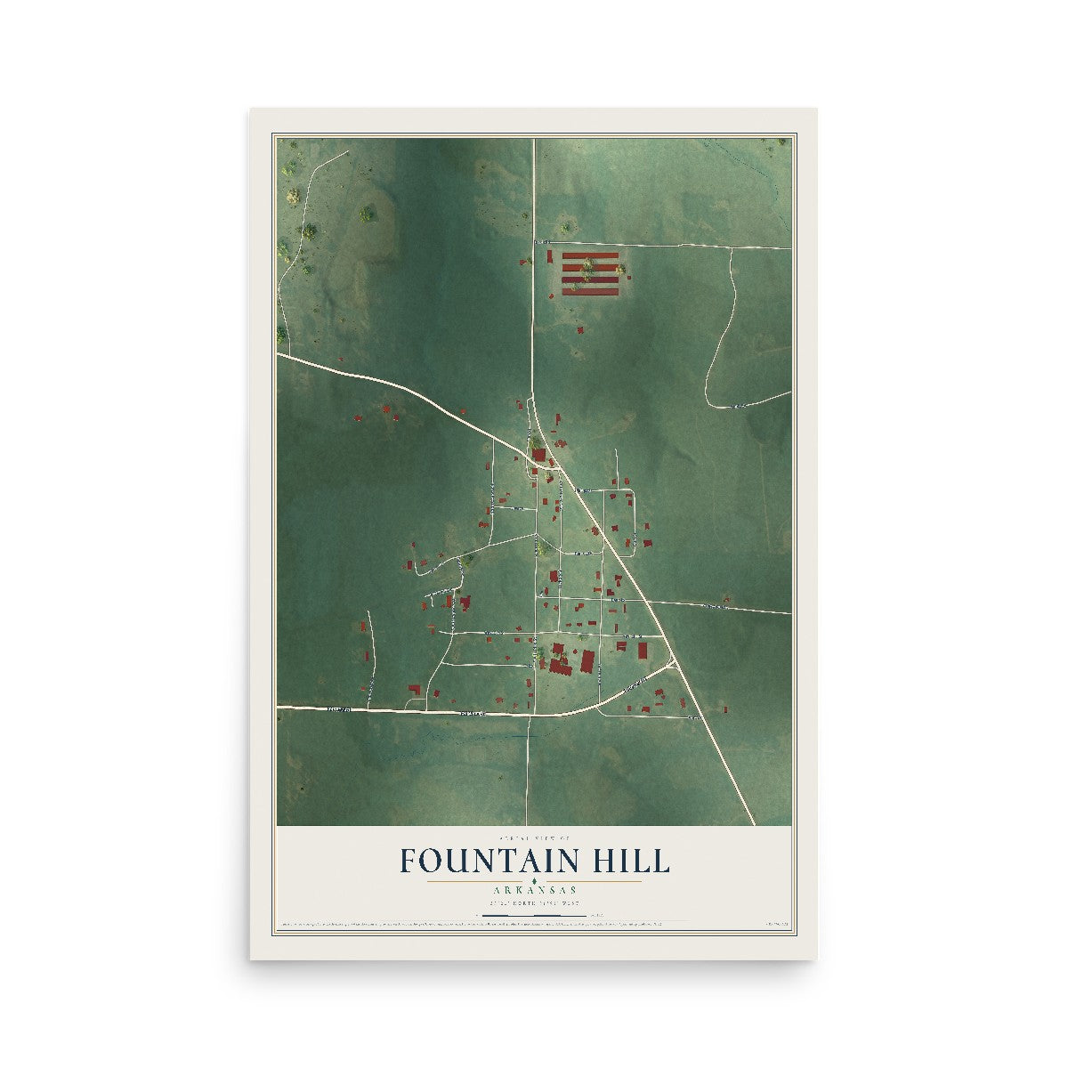 Map of Fountain Hill, Arkansas, 12 x 18 inch unframed archival matte print