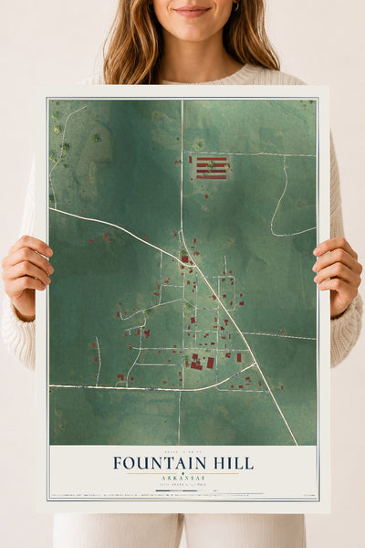 Map of Fountain Hill, Arkansas, 18 x 24 inch unframed archival matte print
