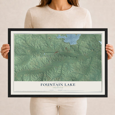 Map of Fountain Lake, Arkansas, 12 x 18 inch print in a black wood frame