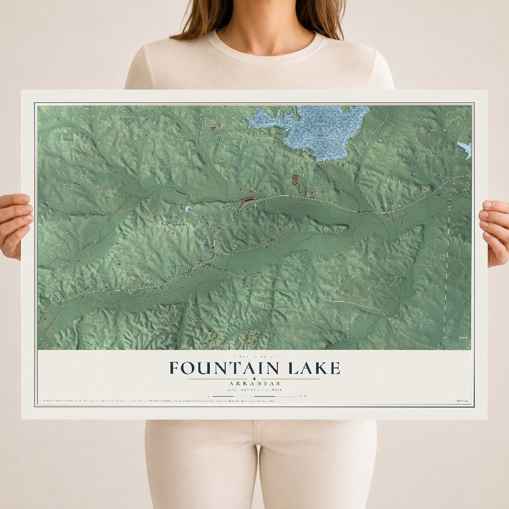 Map of Fountain Lake, Arkansas, 18 x 24 inch unframed archival matte print
