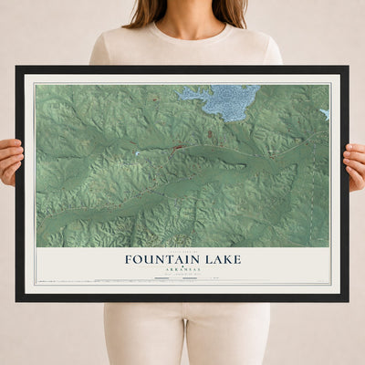 Map of Fountain Lake, Arkansas, 18 x 24 inch print in a black wood frame