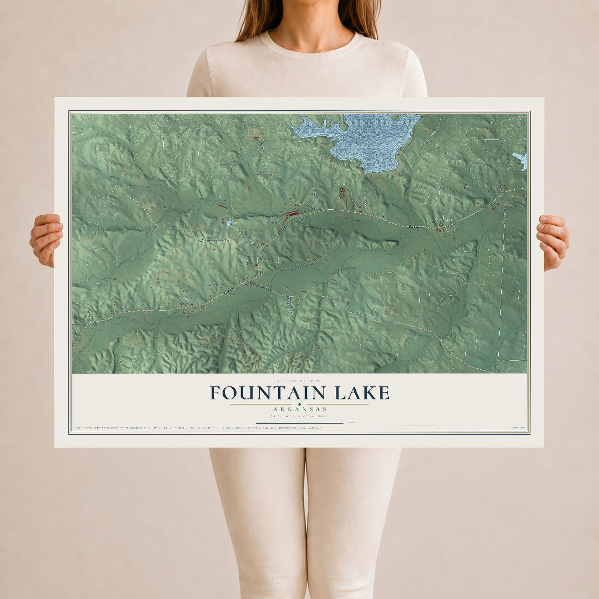 Map of Fountain Lake, Arkansas, 24 x 36 inch unframed archival matte print