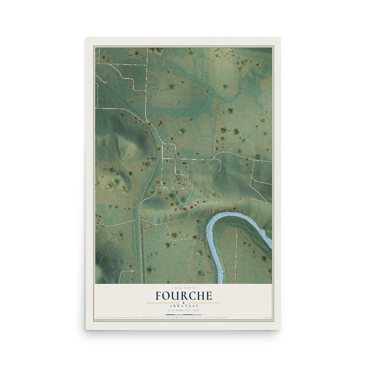 Map of Fourche, Arkansas, 12 x 18 inch unframed archival matte print