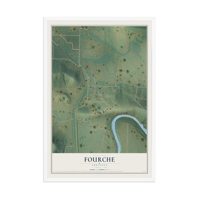 Map of Fourche, Arkansas, 12 x 18 inch print in a white wood frame