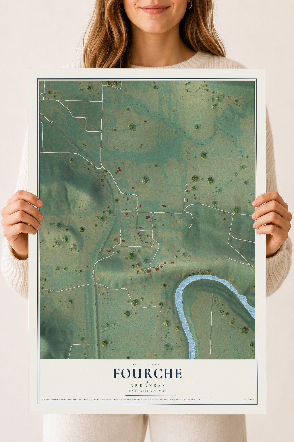Map of Fourche, Arkansas, 18 x 24 inch unframed archival matte print