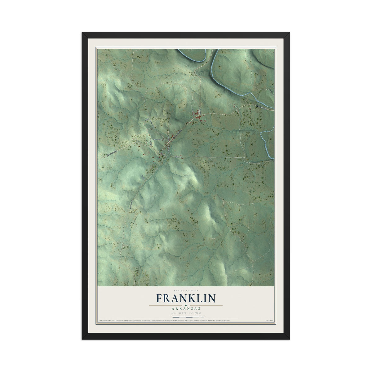 Map of Franklin, Arkansas, 12 x 18 inch print in a black wood frame