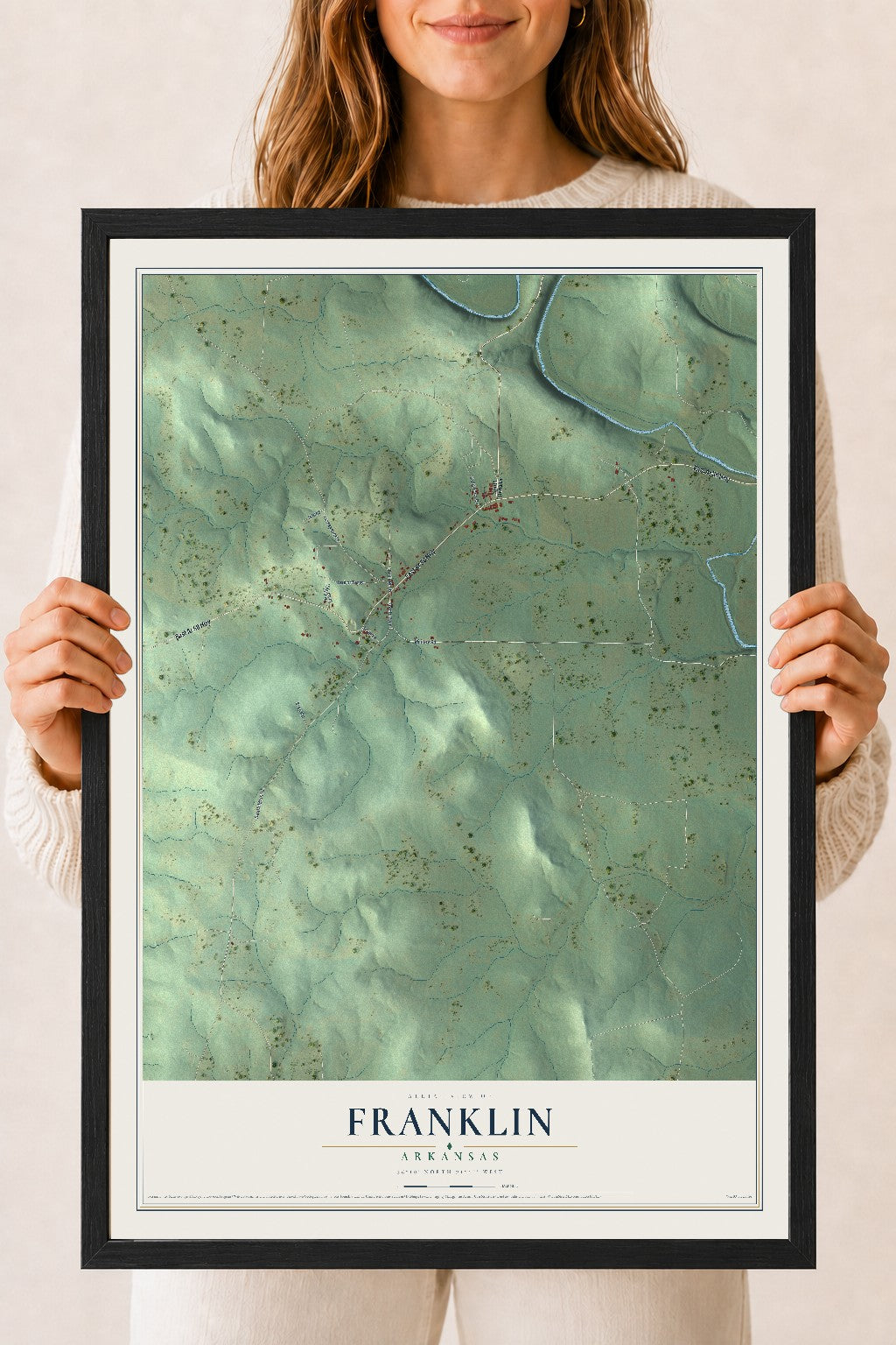 Map of Franklin, Arkansas, 18 x 24 inch print in a black wood frame
