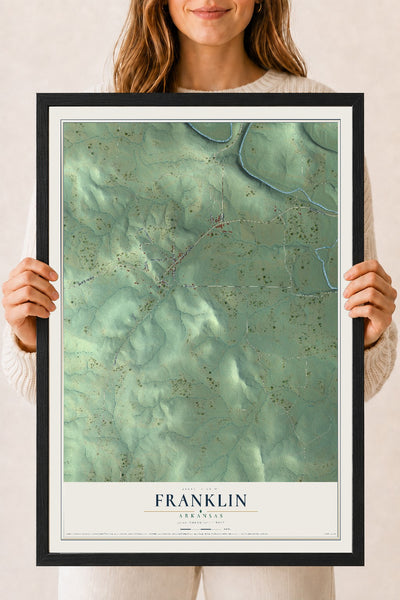 Map of Franklin, Arkansas, 18 x 24 inch print in a black wood frame