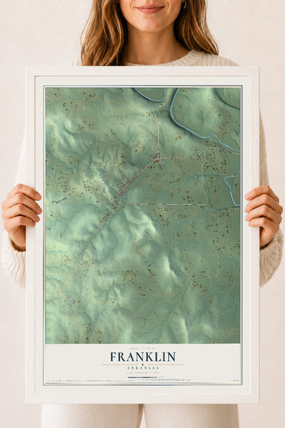 Map of Franklin, Arkansas, 18 x 24 inch print in a white wood frame