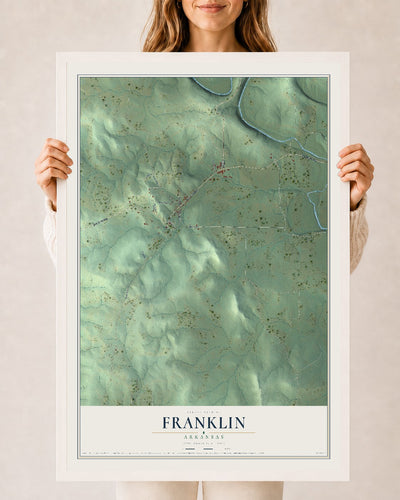Map of Franklin, Arkansas, 24 x 36 inch print in a white wood frame