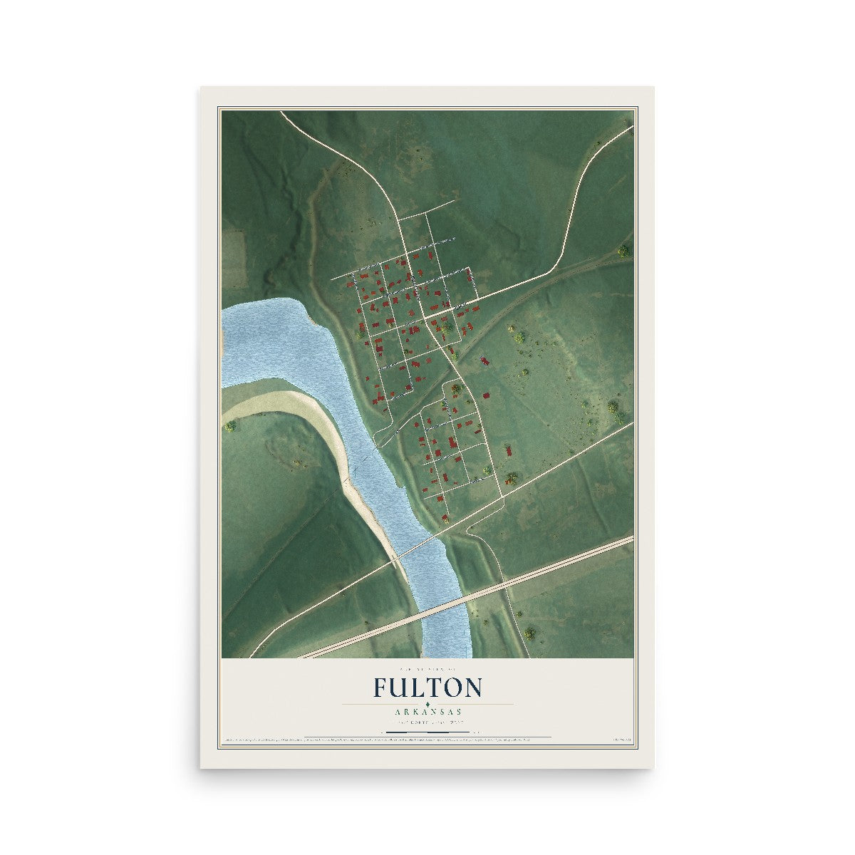 Map of Fulton, Arkansas, 12 x 18 inch unframed archival matte print