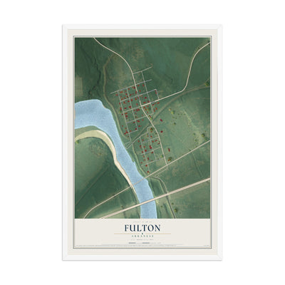 Map of Fulton, Arkansas, 12 x 18 inch print in a white wood frame
