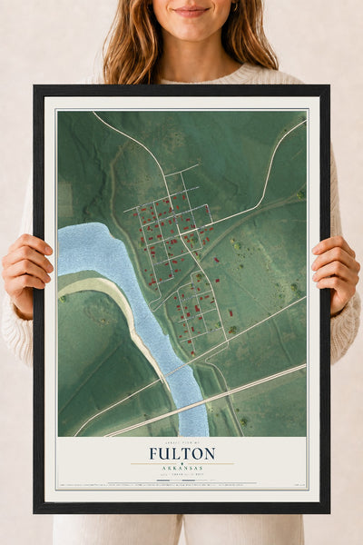 Map of Fulton, Arkansas, 18 x 24 inch print in a black wood frame
