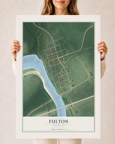 Map of Fulton, Arkansas, 24 x 36 inch print in a white wood frame