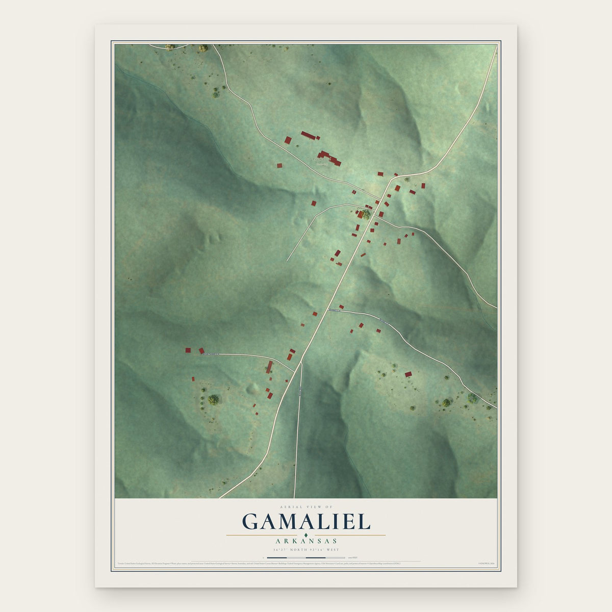 Gamaliel, Arkansas map print, the full design