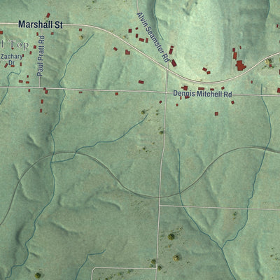 Second close-up of the map of Garfield, Arkansas print showing more streets and buildings